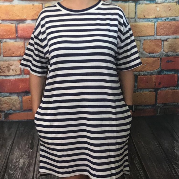 SALE NWT Terry Knit Navy Striped Dress - Picture 3 of 4